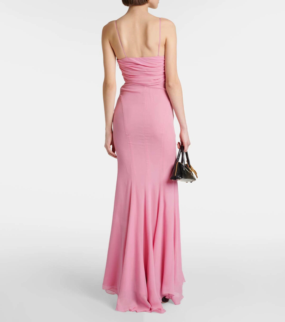 Weitese Dress Retro Sheath Spaghetti Straps Pink Chiffon Long Party Dress Prom Dresses